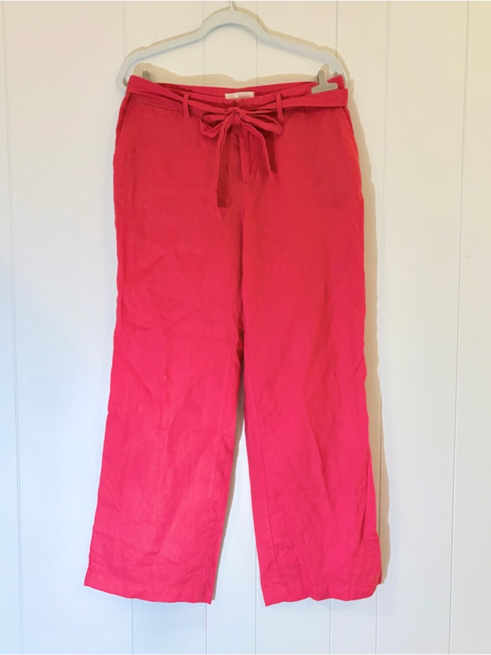 Banana Republic 100% Linen Tomato Red Wide Leg Tie Waist Pants Women’s 10
